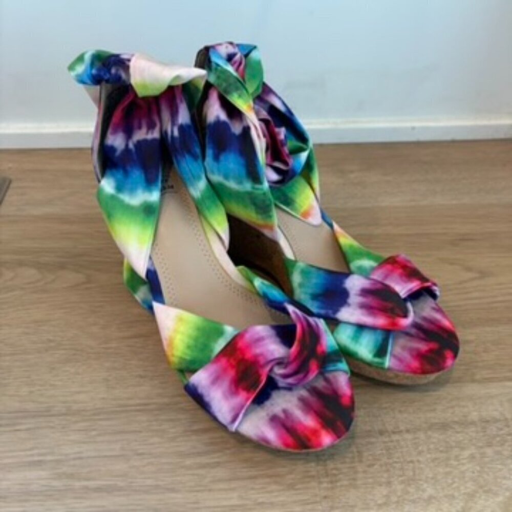 ** Impo Olitha rainbow tie-dye water color cork wedges size 6 - Picture 2 of 8